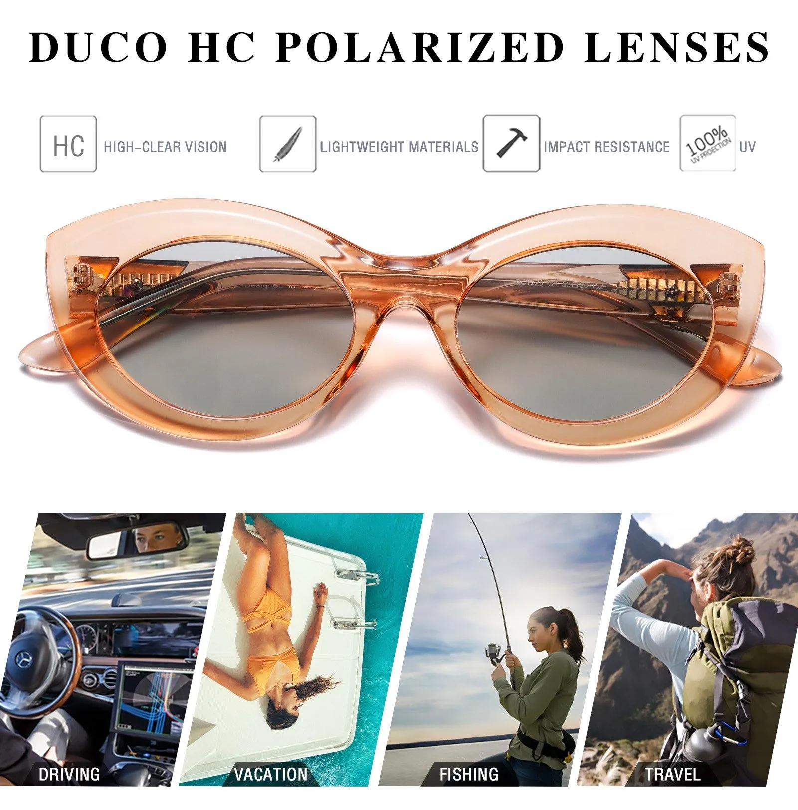 DUCO Polarized Glasses for Women Retro Designer Vintage Cateye Sunglasses DC1223