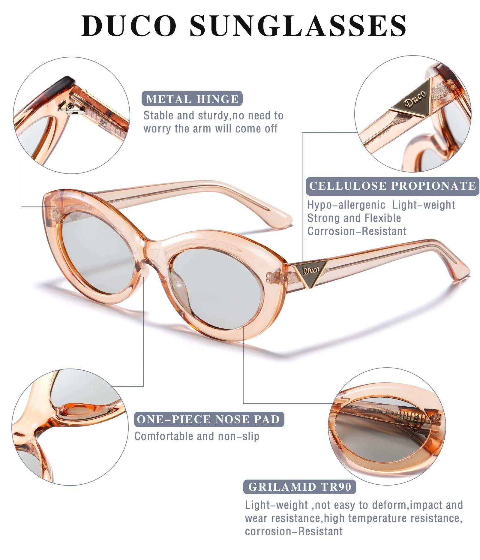 DUCO Polarized Glasses for Women Retro Designer Vintage Cateye Sunglasses DC1223