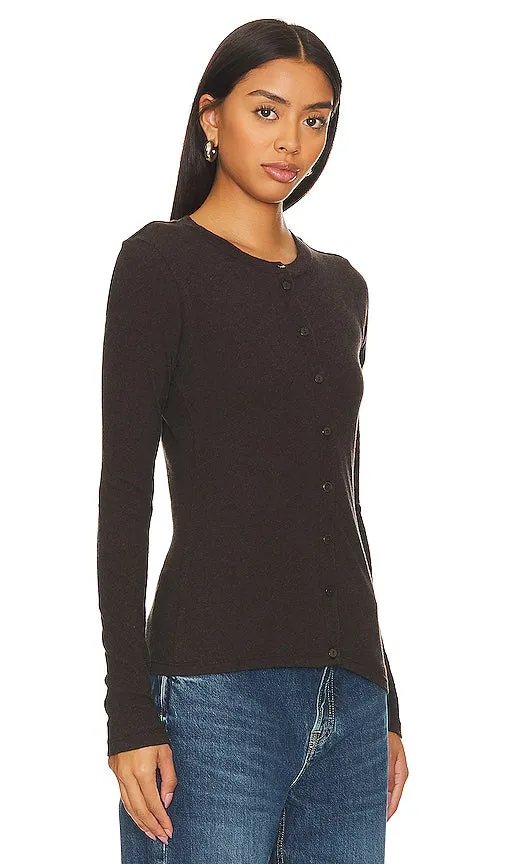Enza Costa Cashmere Long Sleeve Cardigan in Brown