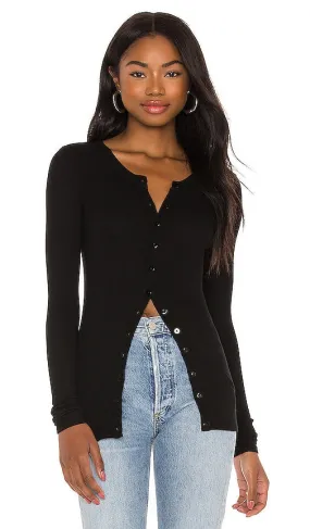 Enza Costa Silk Rib Fitted Long Sleeve Cardigan in Black