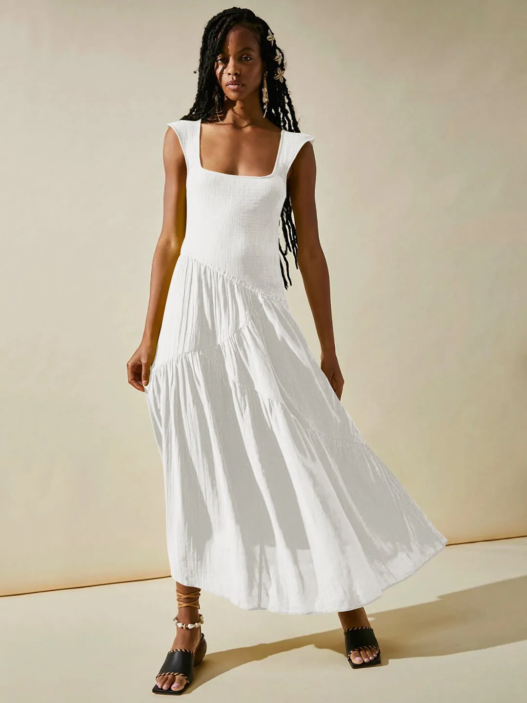 Feminine Frills Smocked Maxi Dress - White