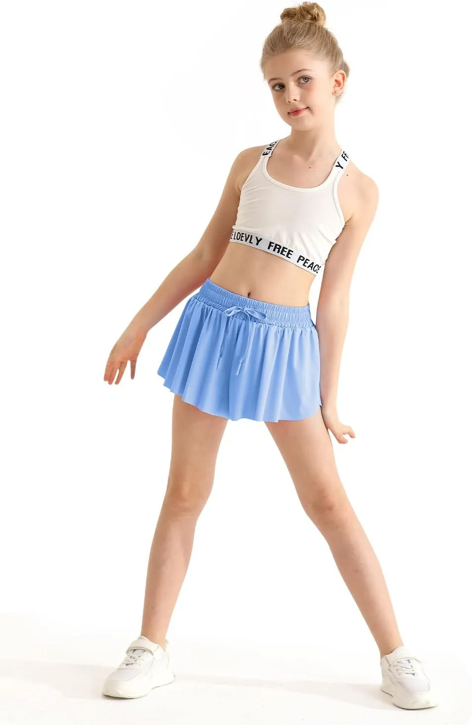 Girls Athletic Flowy Shorts with Spandex Liner 2-in-1 Kids Butterfly Short for Running,Sports,Fitness,Tennis