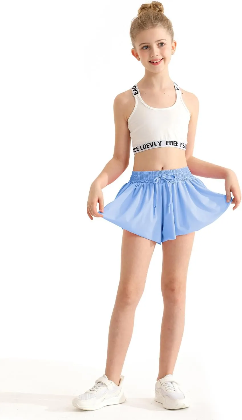 Girls Athletic Flowy Shorts with Spandex Liner 2-in-1 Kids Butterfly Short for Running,Sports,Fitness,Tennis