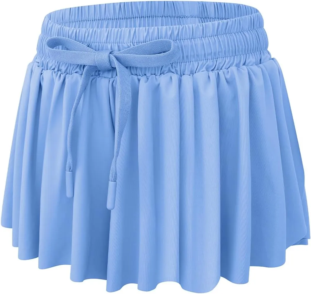 Girls Athletic Flowy Shorts with Spandex Liner 2-in-1 Kids Butterfly Short for Running,Sports,Fitness,Tennis