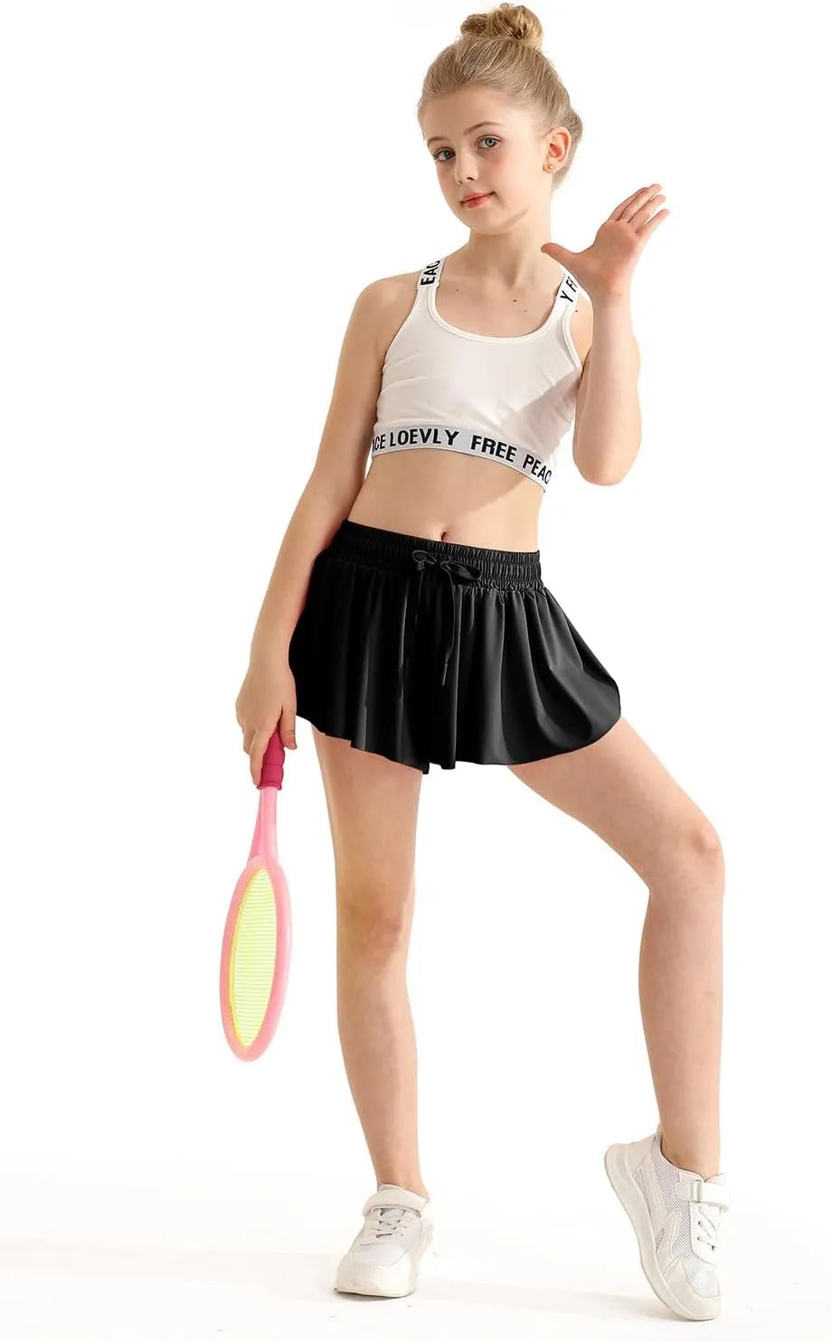 Girls Athletic Flowy Shorts with Spandex Liner 2-in-1 Kids Butterfly Short for Running,Sports,Fitness,Tennis