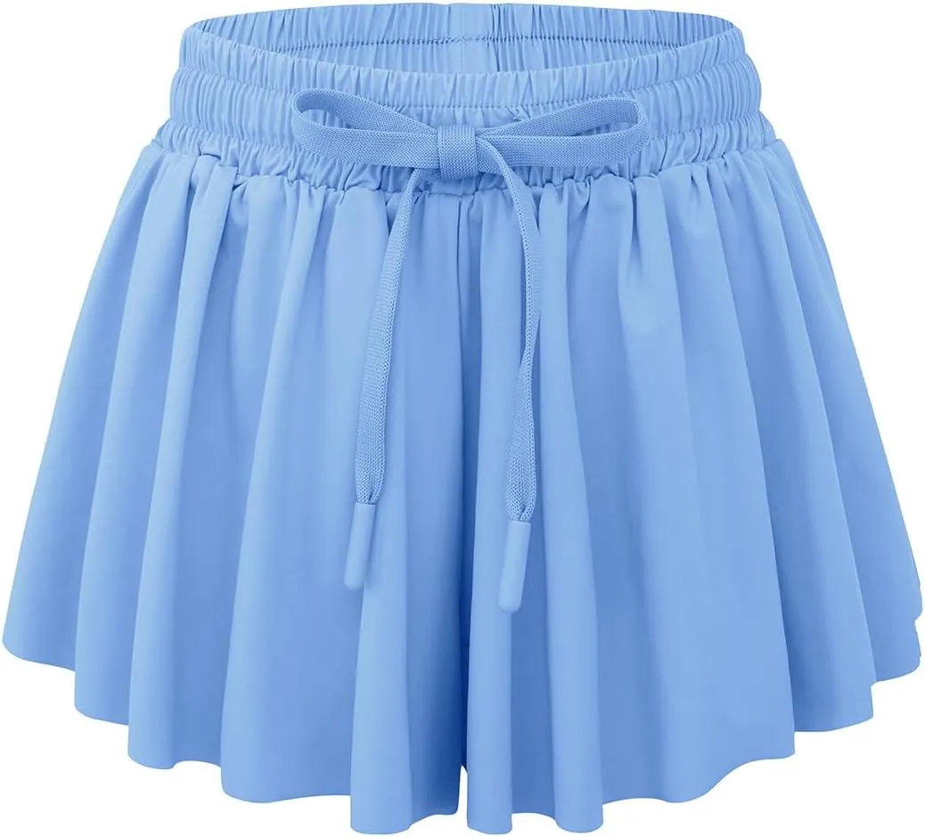 Girls Athletic Flowy Shorts with Spandex Liner 2-in-1 Kids Butterfly Short for Running,Sports,Fitness,Tennis