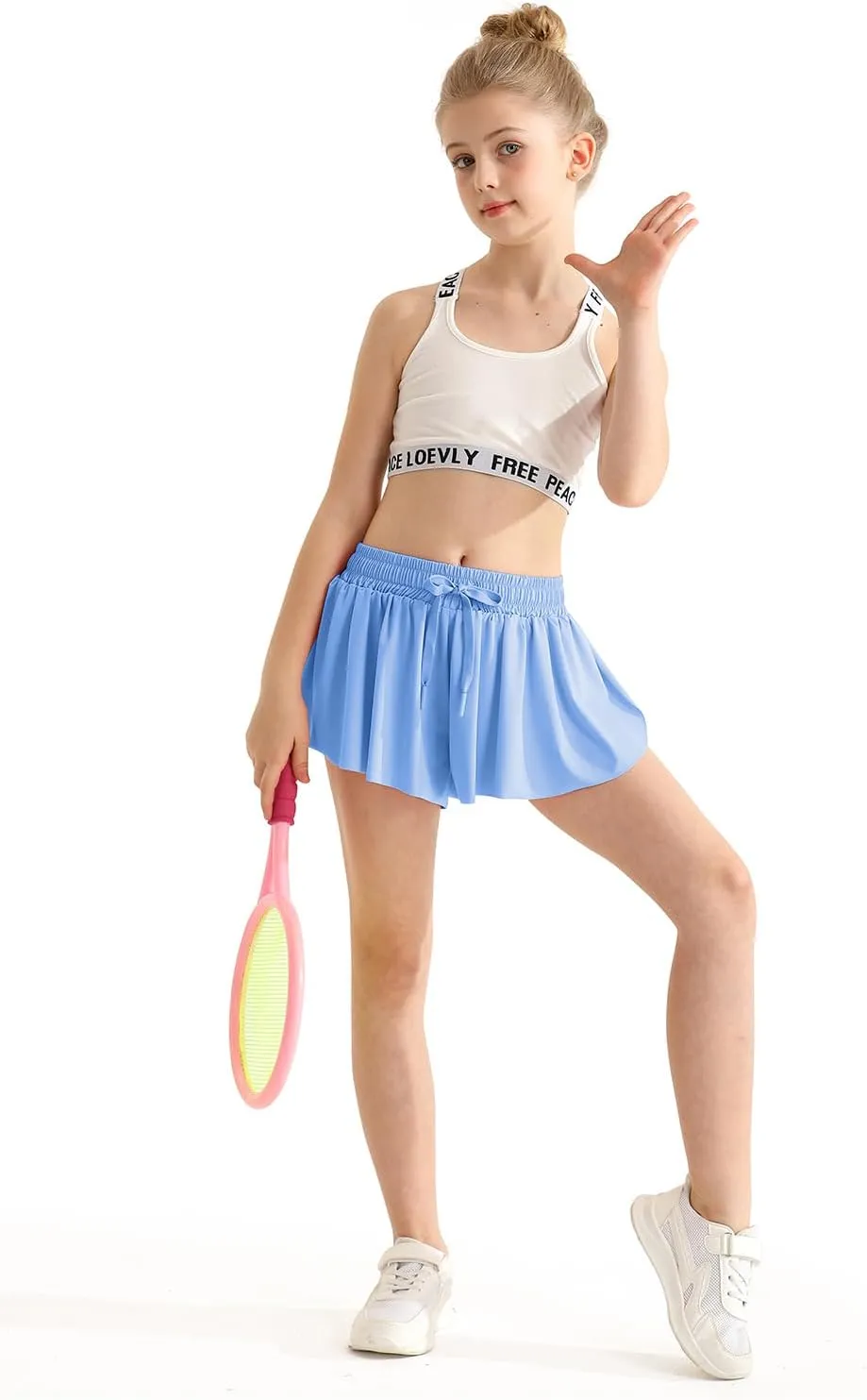 Girls Athletic Flowy Shorts with Spandex Liner 2-in-1 Kids Butterfly Short for Running,Sports,Fitness,Tennis