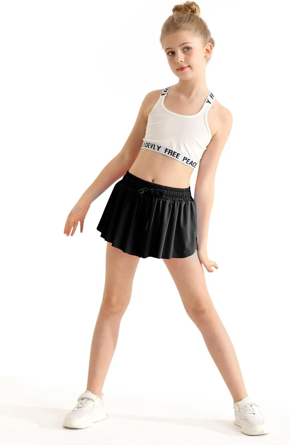 Girls Athletic Flowy Shorts with Spandex Liner 2-in-1 Kids Butterfly Short for Running,Sports,Fitness,Tennis