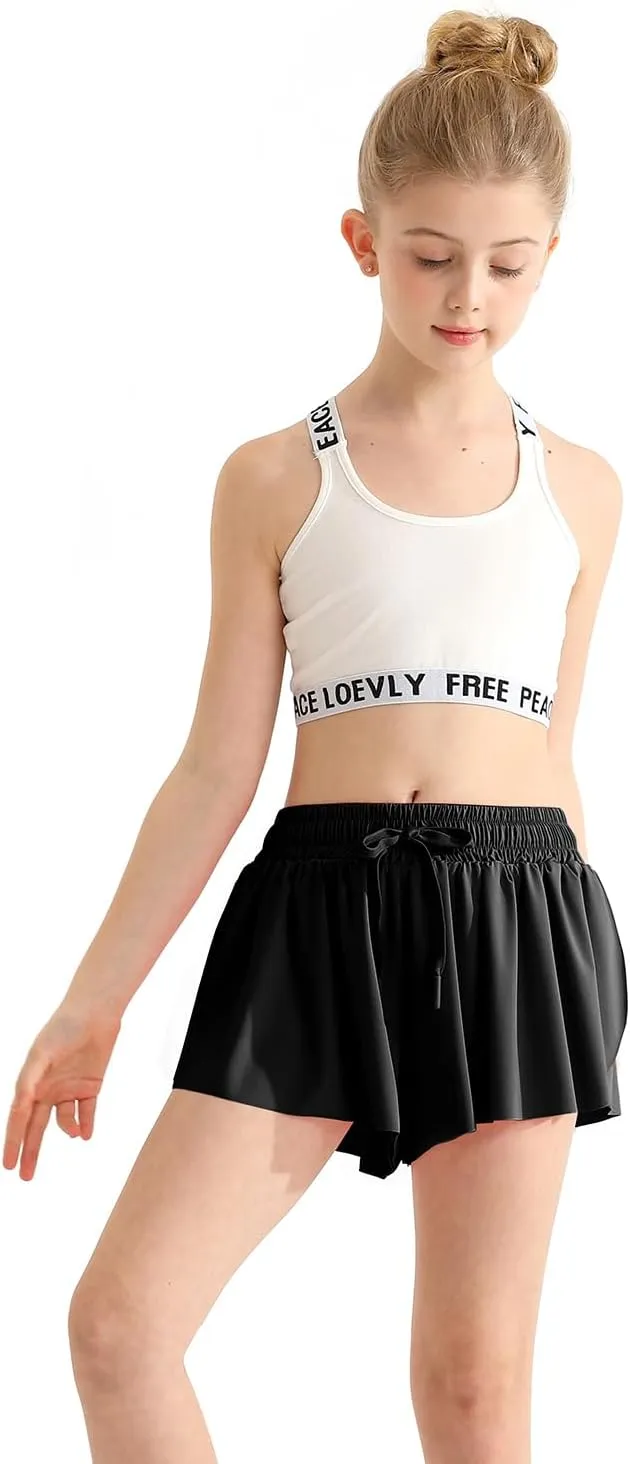 Girls Athletic Flowy Shorts with Spandex Liner 2-in-1 Kids Butterfly Short for Running,Sports,Fitness,Tennis