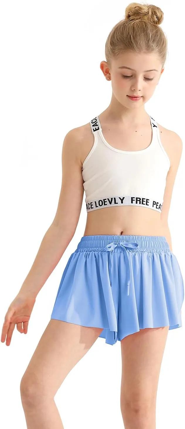Girls Athletic Flowy Shorts with Spandex Liner 2-in-1 Kids Butterfly Short for Running,Sports,Fitness,Tennis