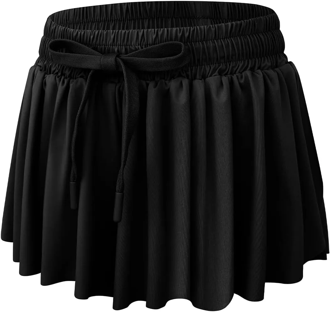 Girls Athletic Flowy Shorts with Spandex Liner 2-in-1 Kids Butterfly Short for Running,Sports,Fitness,Tennis