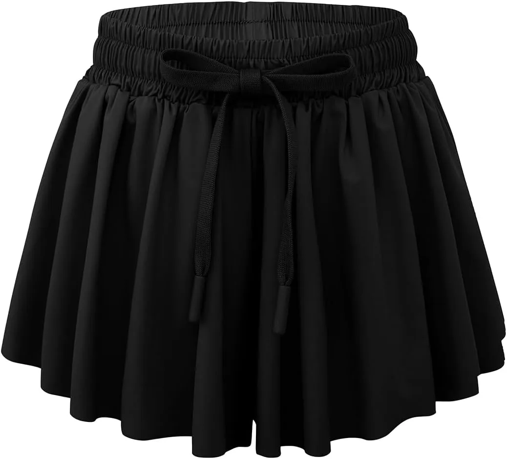 Girls Athletic Flowy Shorts with Spandex Liner 2-in-1 Kids Butterfly Short for Running,Sports,Fitness,Tennis
