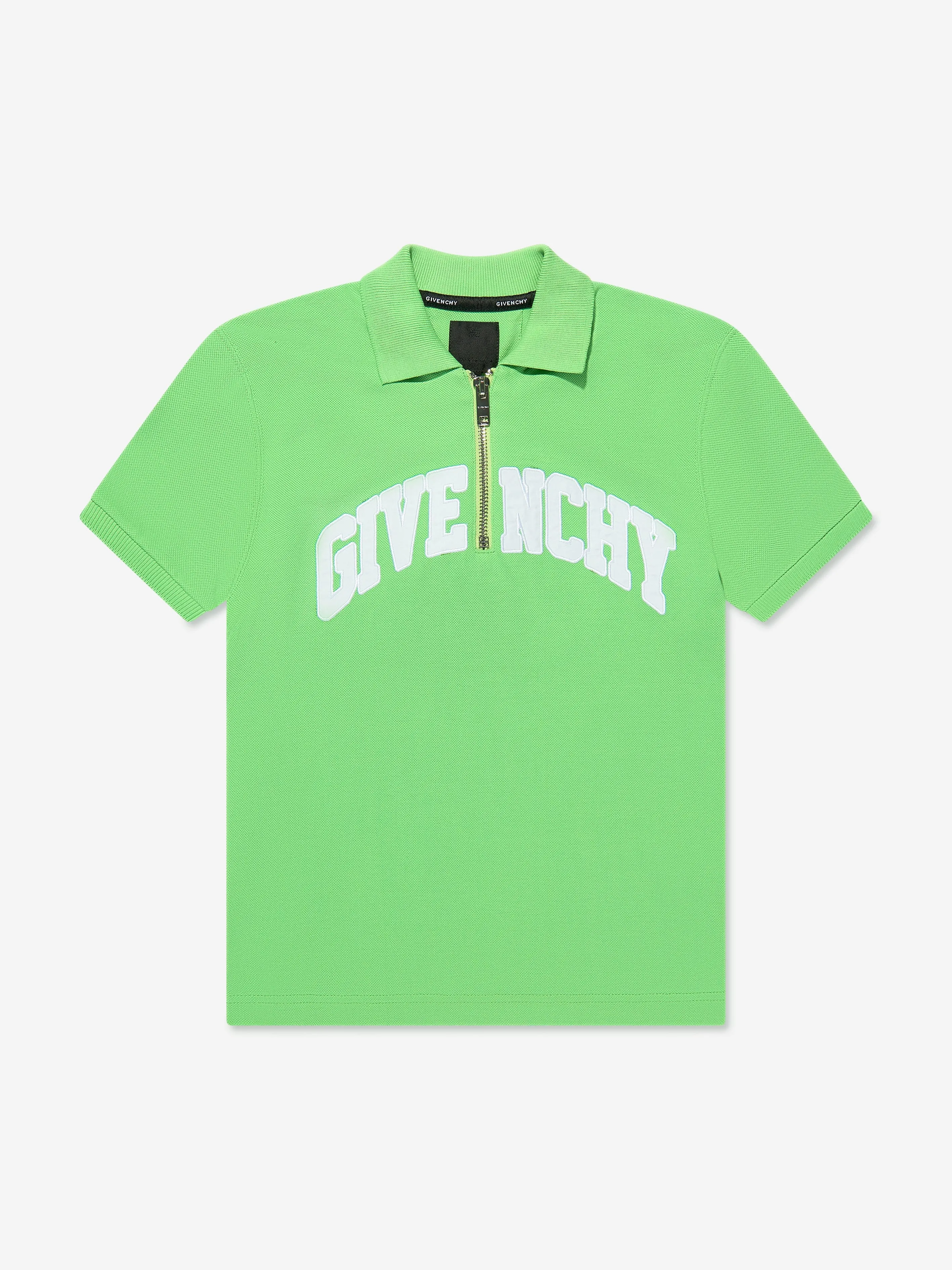 Givenchy Boys Zip Front Polo Shirt in Green
