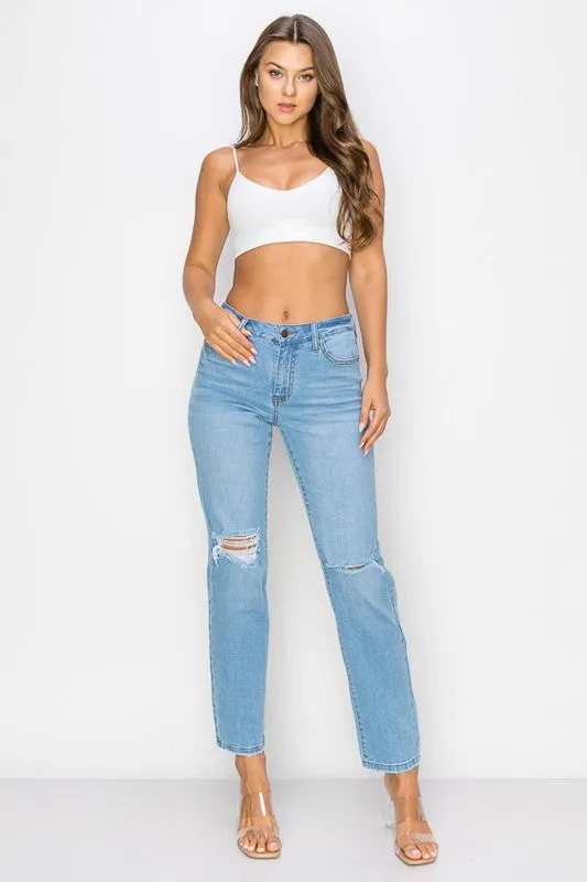 High Rise Stretch Straight Leg Jeans