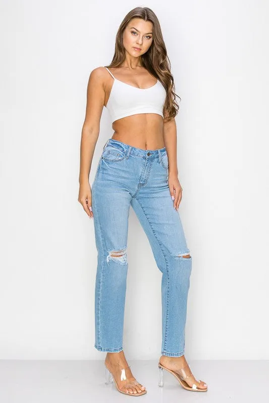 High Rise Stretch Straight Leg Jeans