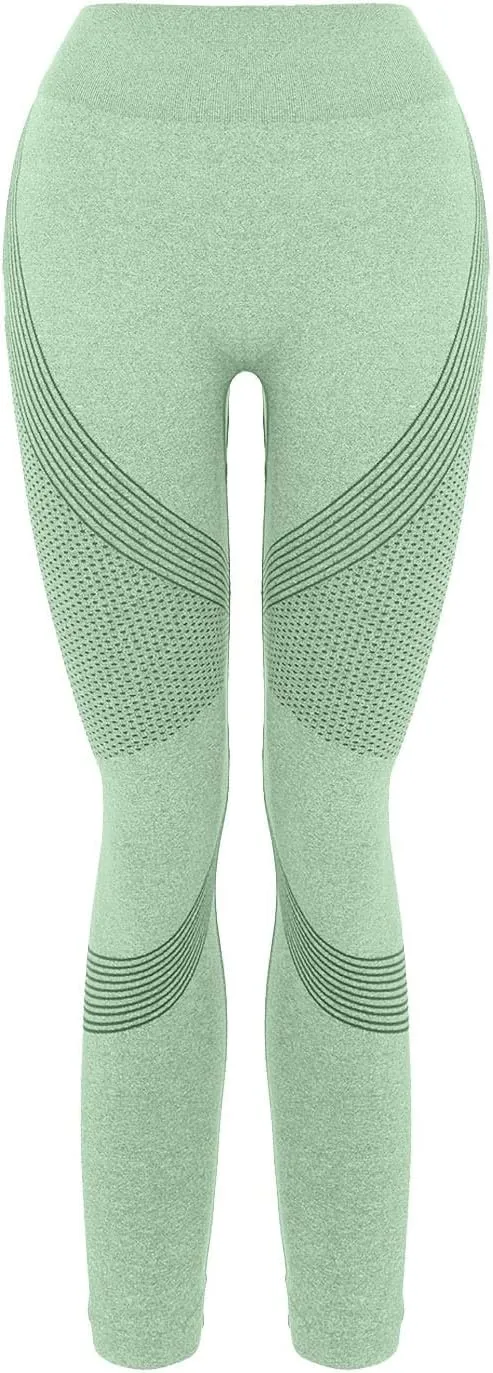 High Waist Knit Seamless Yoga Pants for Women Striped Ruched Butt Lifting Tights Breathable Outdoor Running Fitness Leggings