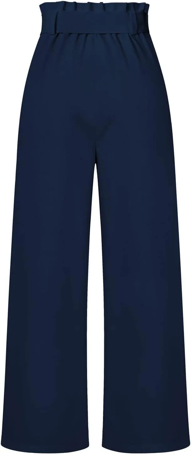 JOAU Women's High Waist Wide Leg Pants Business Work Office Casual Palazzo Elegant Long Pants Belted Straight Leg Trousers