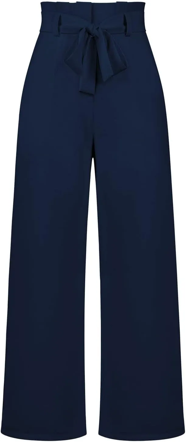 JOAU Women's High Waist Wide Leg Pants Business Work Office Casual Palazzo Elegant Long Pants Belted Straight Leg Trousers