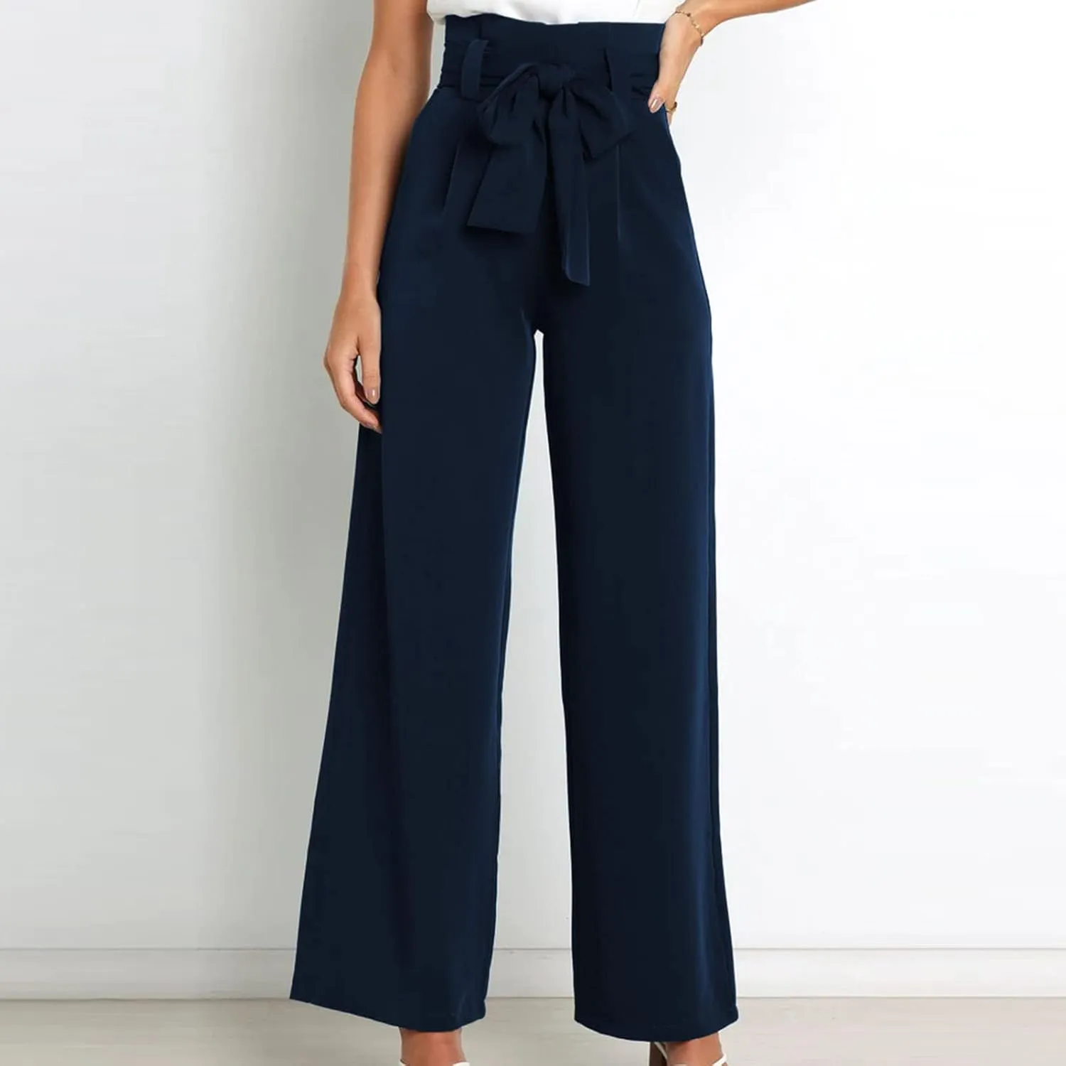 JOAU Women's High Waist Wide Leg Pants Business Work Office Casual Palazzo Elegant Long Pants Belted Straight Leg Trousers