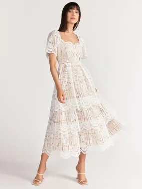 Just Me Tiered Short Sleeve Sweetheart Scallop Lace Dress - Brands We Love
