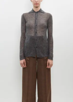 Kid Mohair Sheer Knit Shirt Cardigan