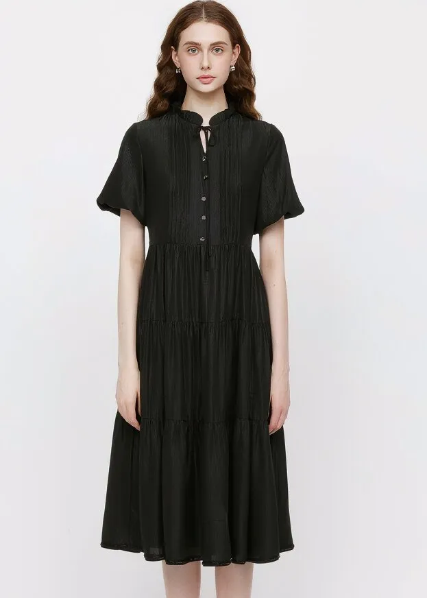 LACE-UP ACCORDION MIDI DRESS