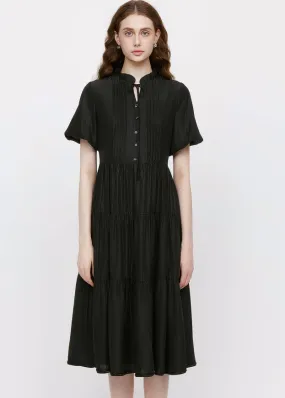 LACE-UP ACCORDION MIDI DRESS
