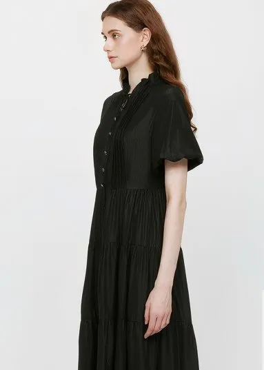 LACE-UP ACCORDION MIDI DRESS