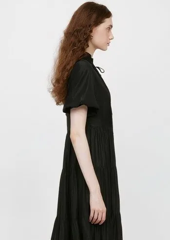 LACE-UP ACCORDION MIDI DRESS