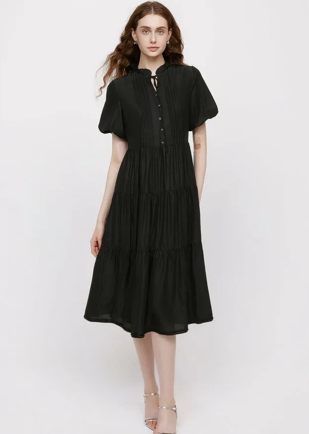 LACE-UP ACCORDION MIDI DRESS