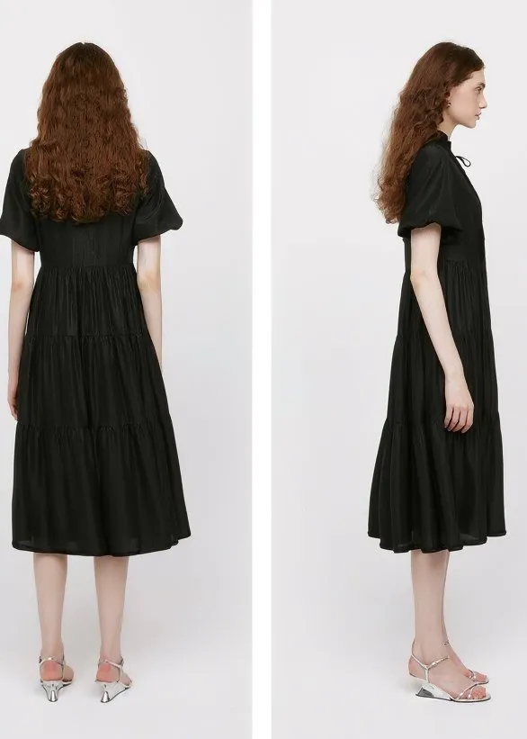 LACE-UP ACCORDION MIDI DRESS