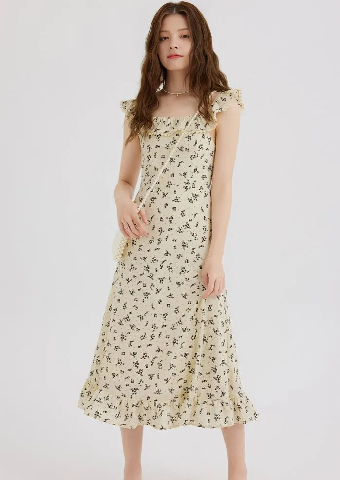 LITTLE BLACK FLORAL RUFFLE DRESS