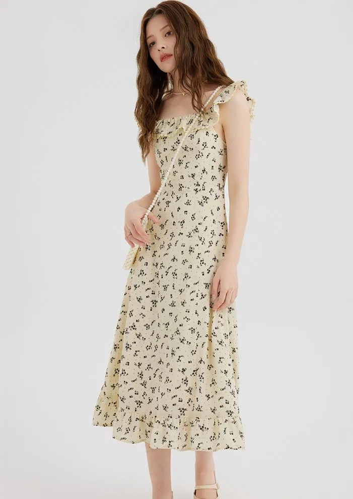 LITTLE BLACK FLORAL RUFFLE DRESS