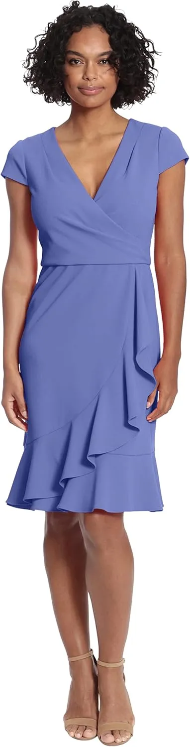 London Times Women's Feminine Ageless Surplice V-Neck Faux Wrap Ruffle Dress Office Event Shower Guest of