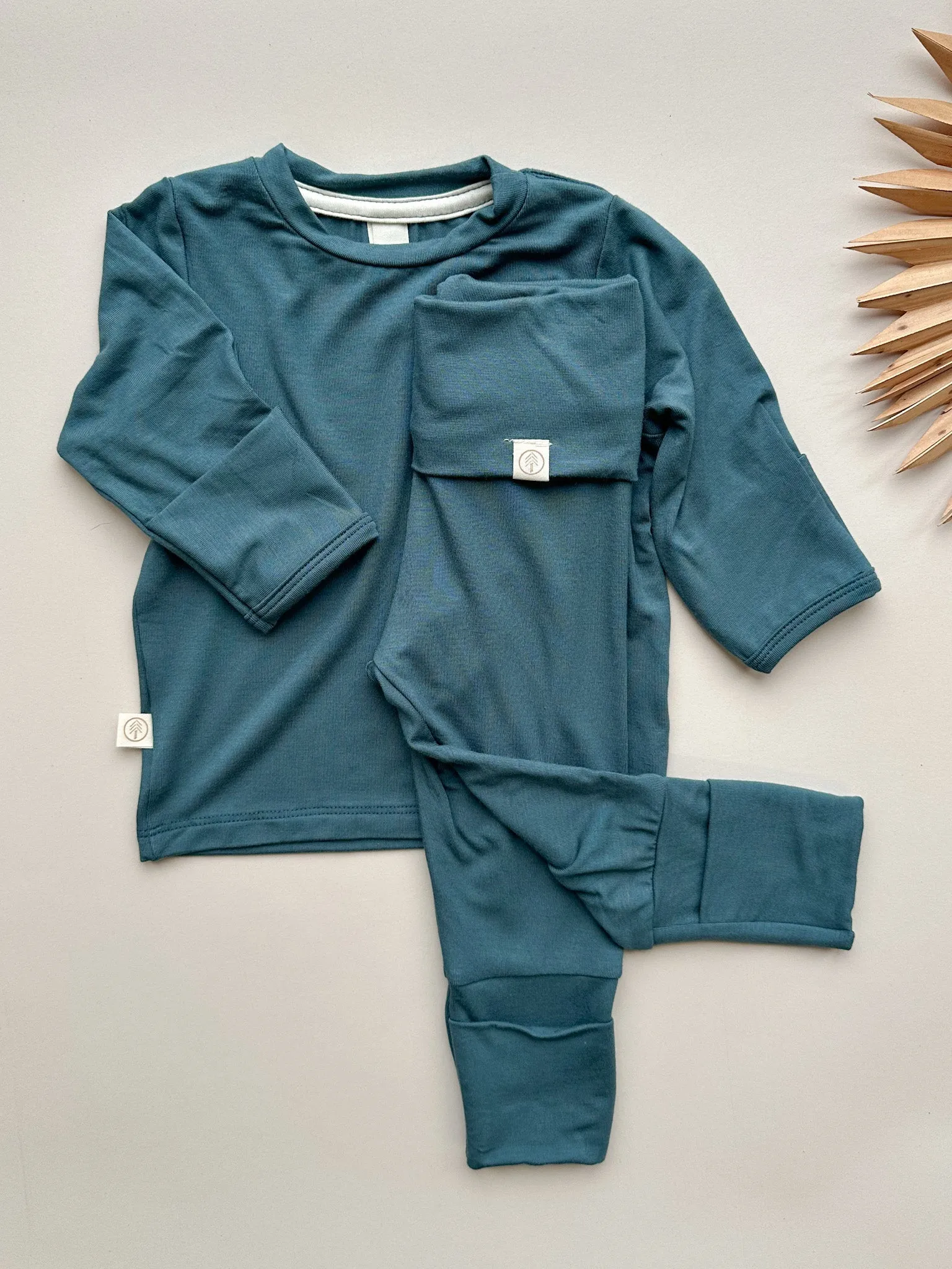 Long Sleeve T-shirt or Bodysuit with Mittens | Baby & Toddler | Luxury Bamboo | Dark Teal
