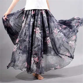 Luexco Elegant Long Chiffon High Waist Skirt Summer Saia