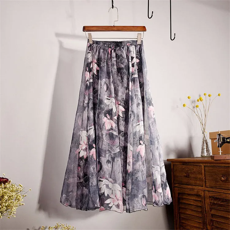 Luexco Elegant Long Chiffon High Waist Skirt Summer Saia