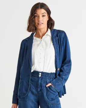 Melba Lyocell Relaxed Fit Denim Blazer - Dark Rinse