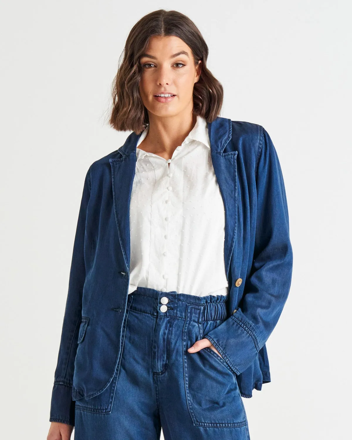 Melba Lyocell Relaxed Fit Denim Blazer - Dark Rinse