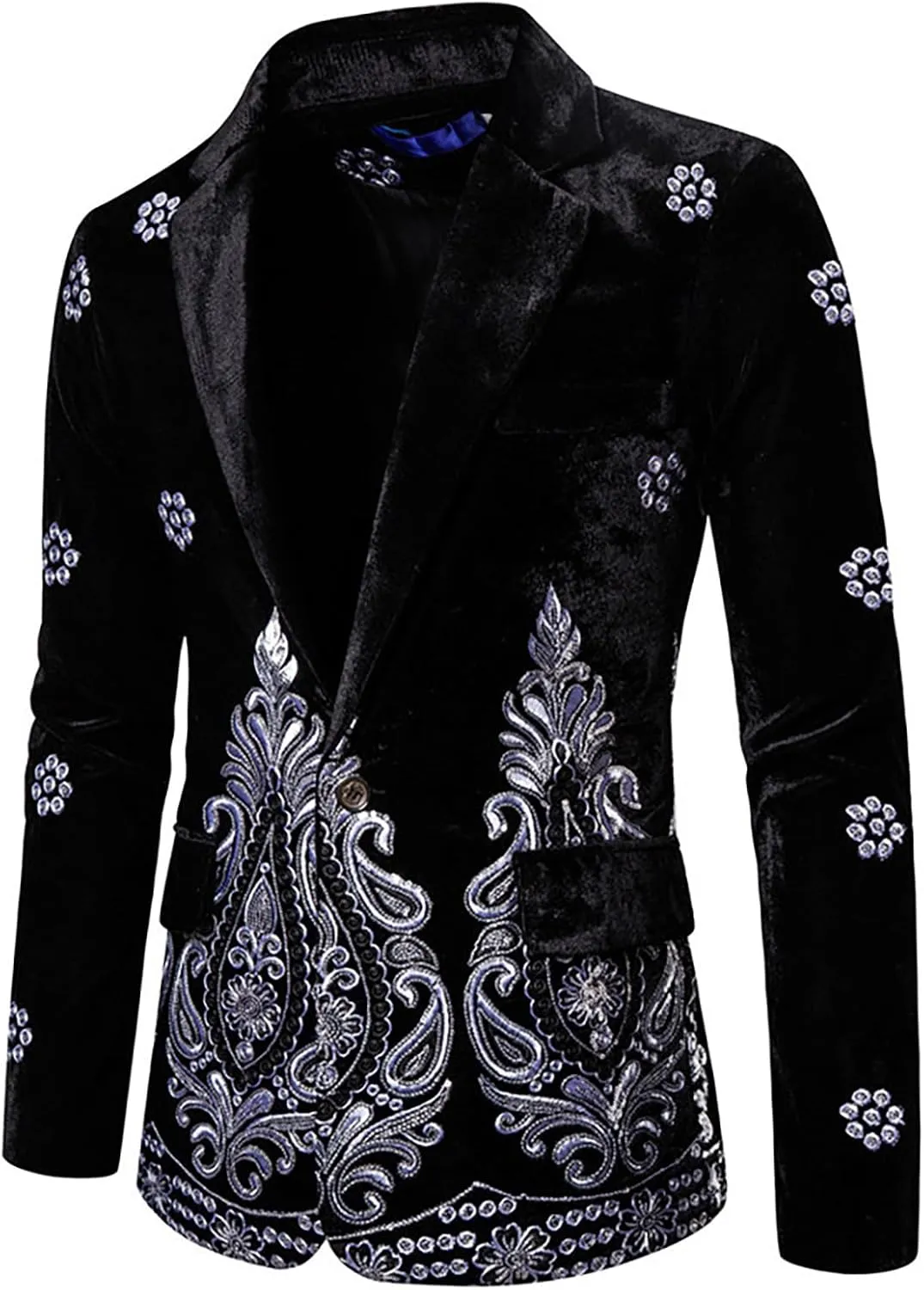 Mens Blazers Velvet Ethnic Style Tuxedo Trend Gold Thread Embroidery Performance Suit Casual Slim Fit Dinner Dress