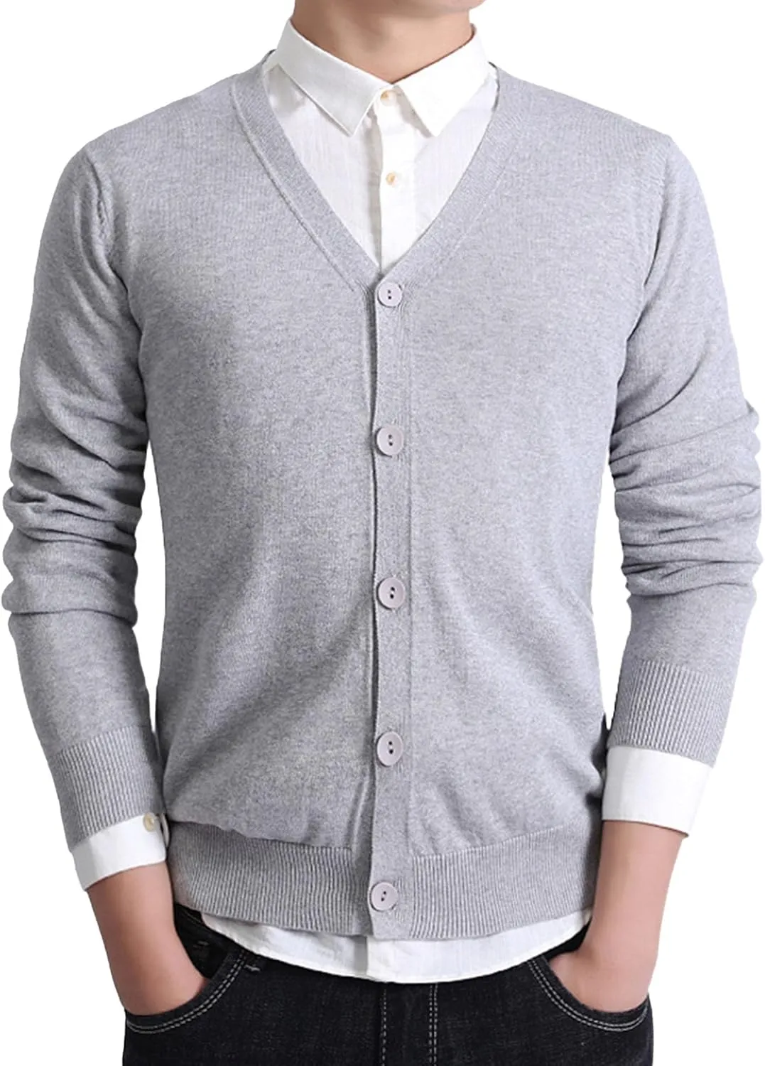 Men's Cardigan Sweater V-Shaped Collar Button Down Knit Blazer Jacket Knitwear Breasted Soft Outerwear