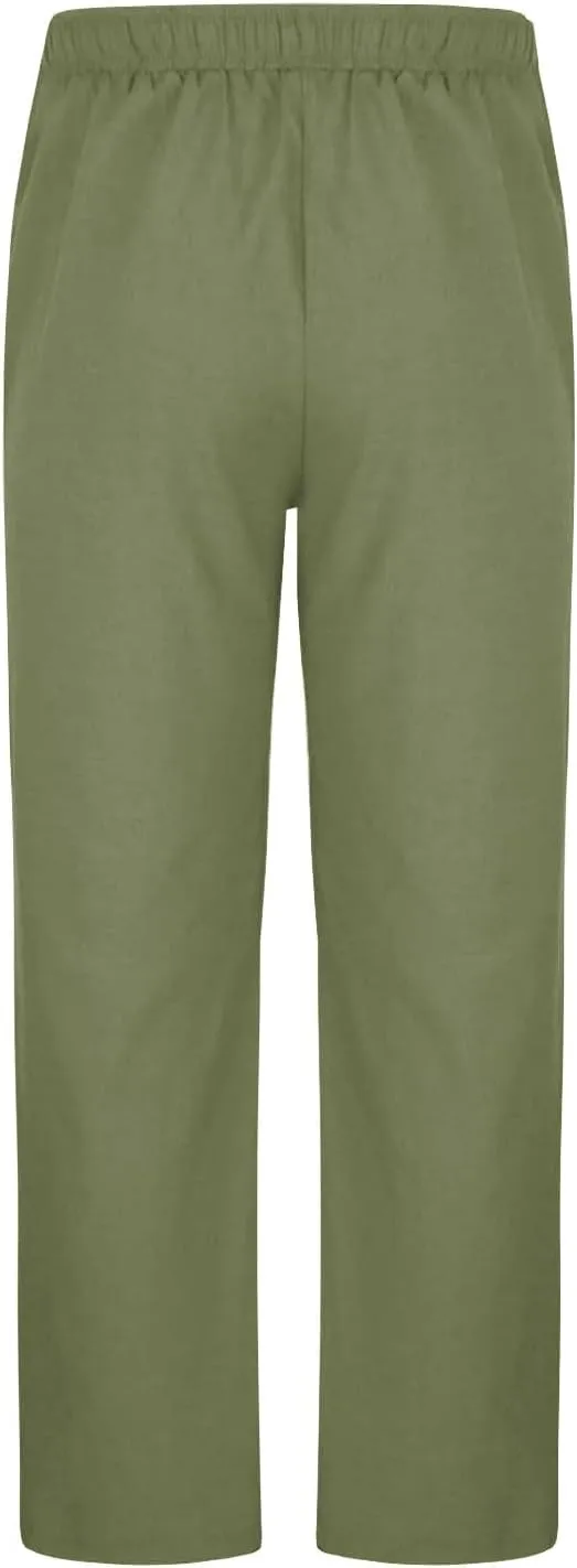 Mens Cotton Linen Drawstring Pants Elastic Waist Casual Jogger Yoga Pants Summer Fashion Casual Solid Pants Trousers
