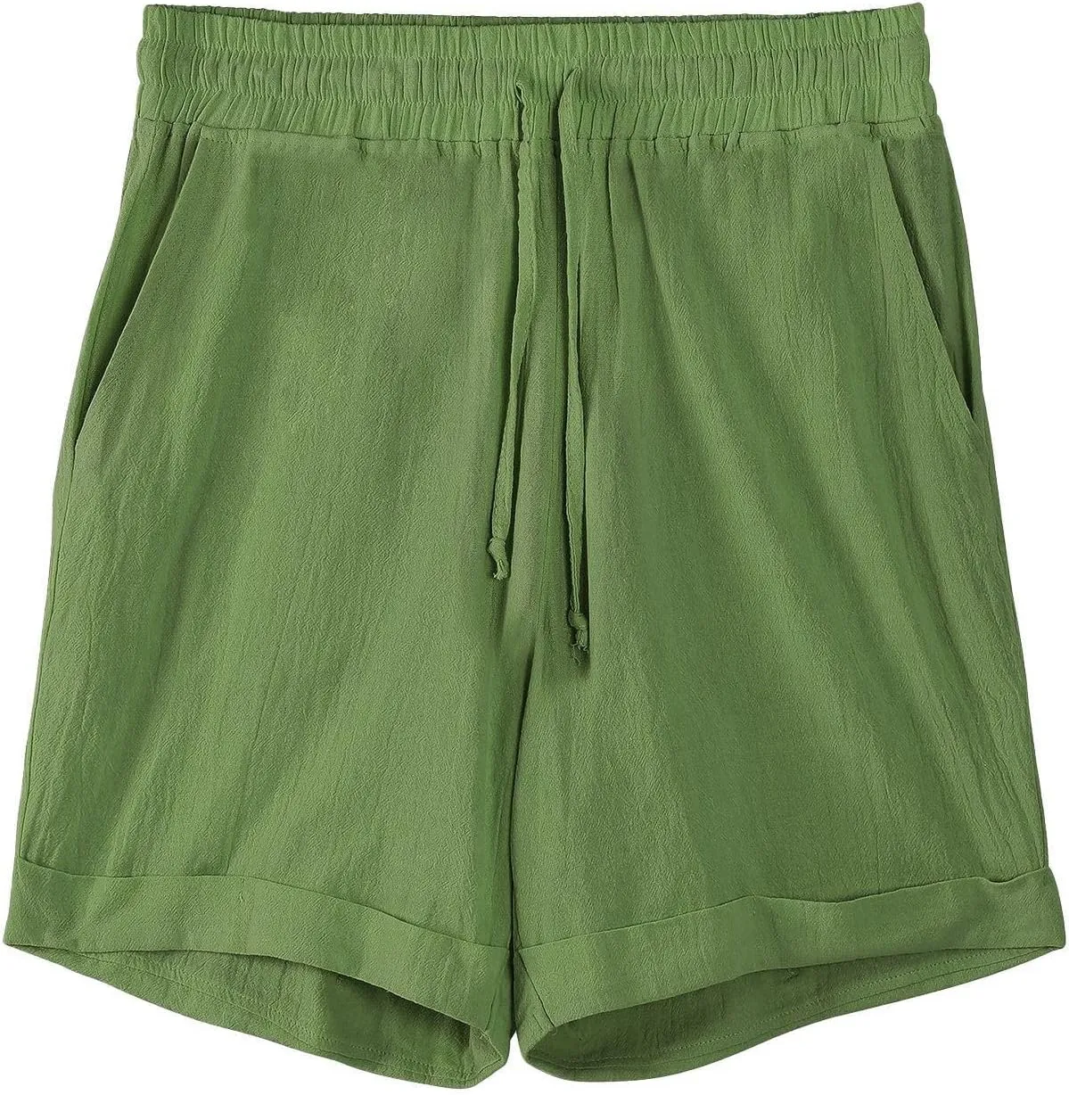 Mens Cotton Linen Shorts Knee Length Elastic Waist Drawstring Lightweight Breathable Casual Lounge Shorts