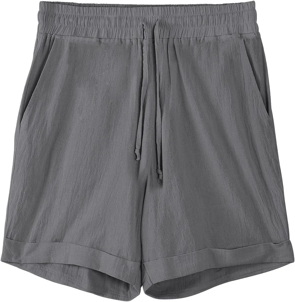 Mens Cotton Linen Shorts Knee Length Elastic Waist Drawstring Lightweight Breathable Casual Lounge Shorts