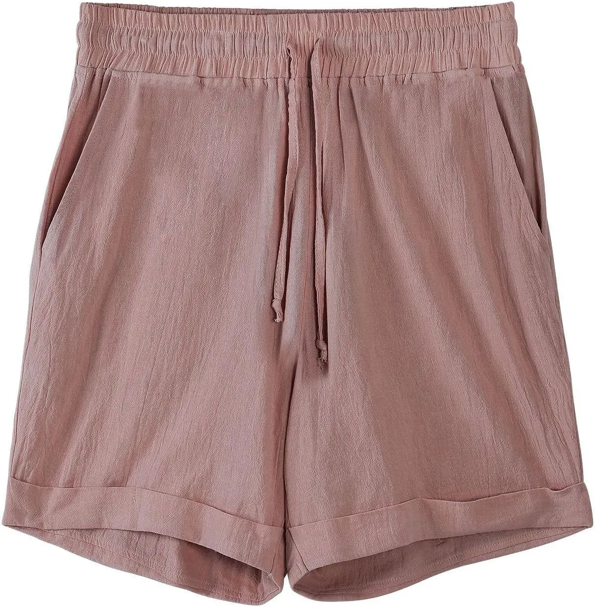 Mens Cotton Linen Shorts Knee Length Elastic Waist Drawstring Lightweight Breathable Casual Lounge Shorts