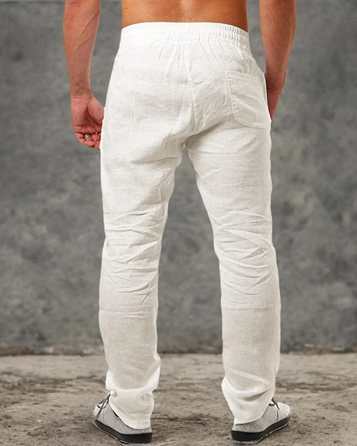 Men's Cotton Linen Trousers Solid Summer Beach Yoga Pants Casual Drawstring Trousers