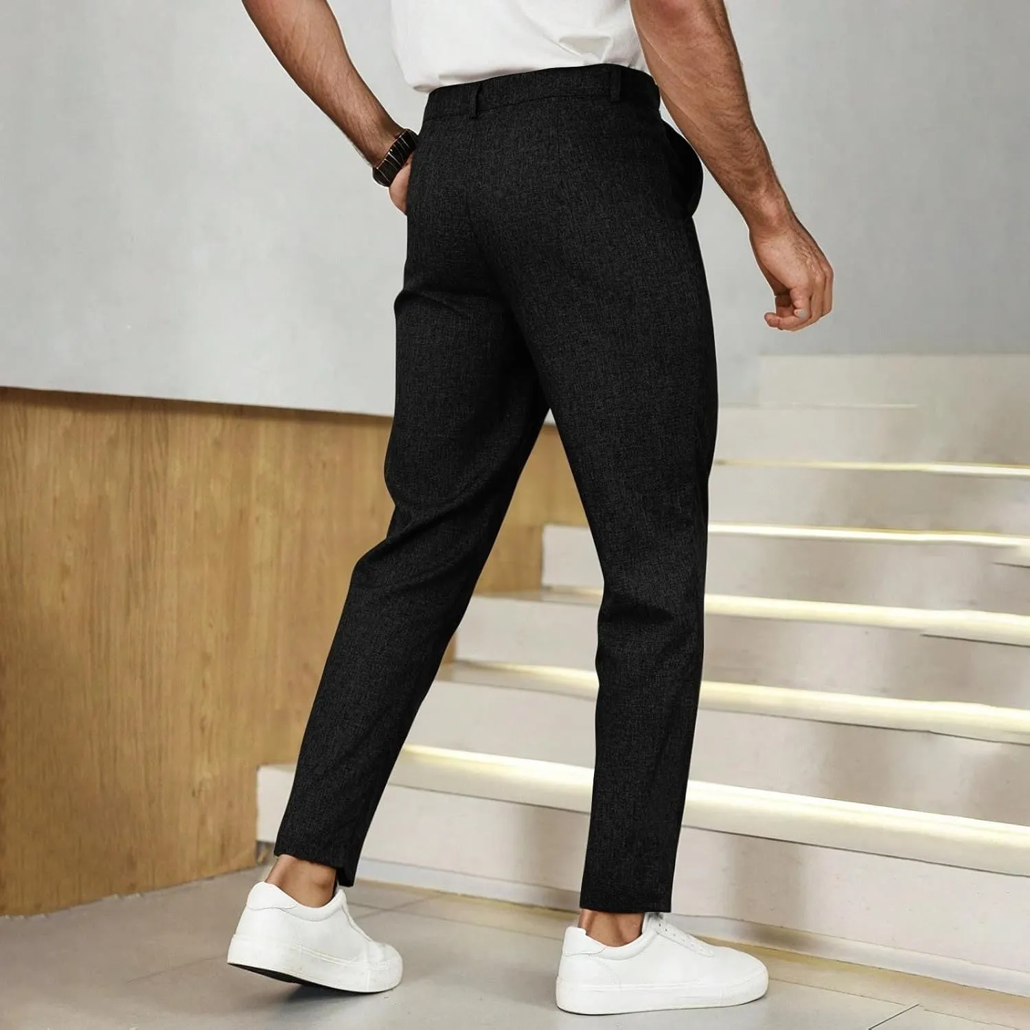 Men's Slim Leg Pants Summer Elastic Waist Fit Breathable Leisure Style Sport Clothes Comfy Fashion Trendy Trousers