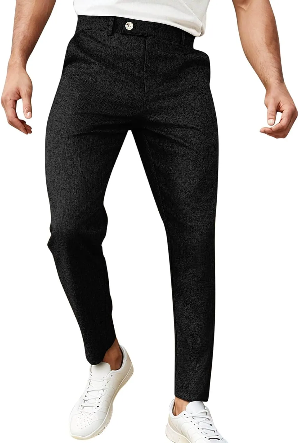 Men's Slim Leg Pants Summer Elastic Waist Fit Breathable Leisure Style Sport Clothes Comfy Fashion Trendy Trousers