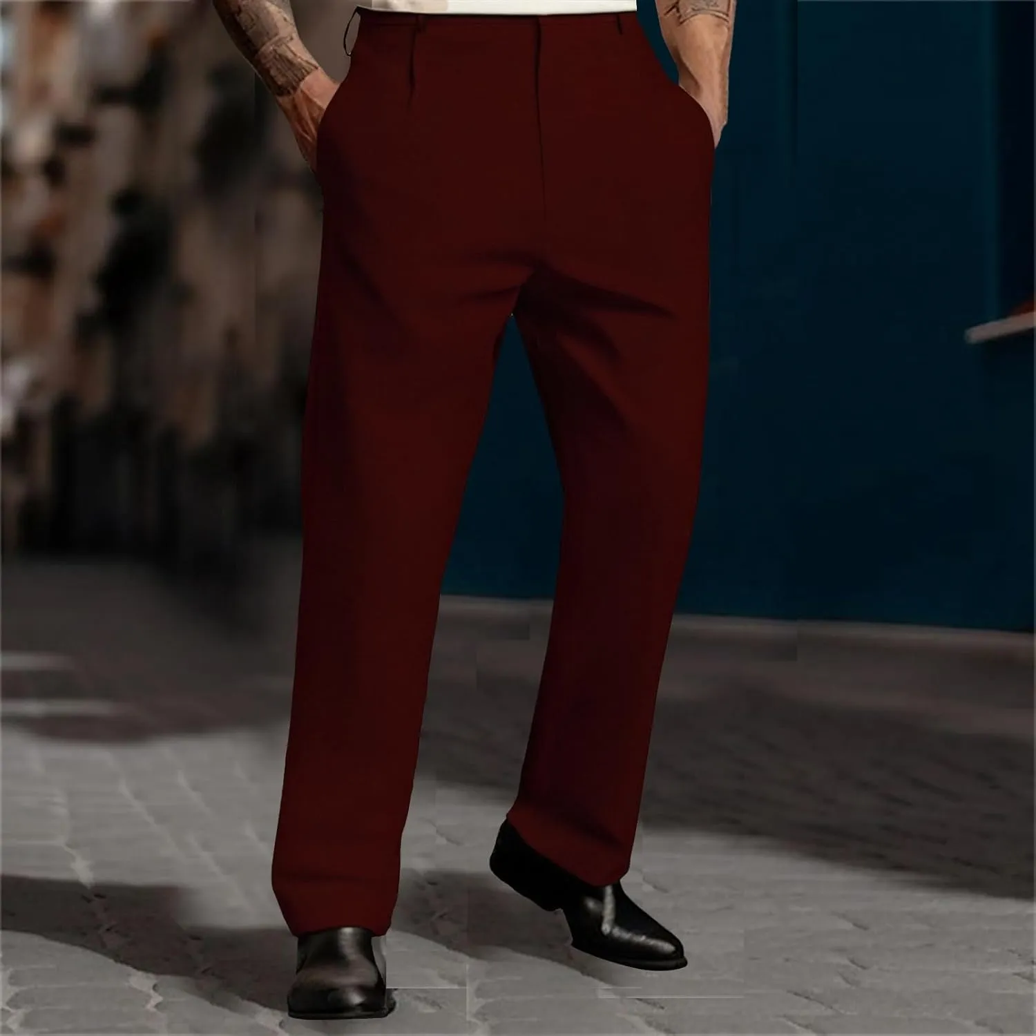 Mens Solid Color Pants for Men Simple Business Straight Suit Pants Breathable Soft Fit Sport Clothes Fresh Trousers