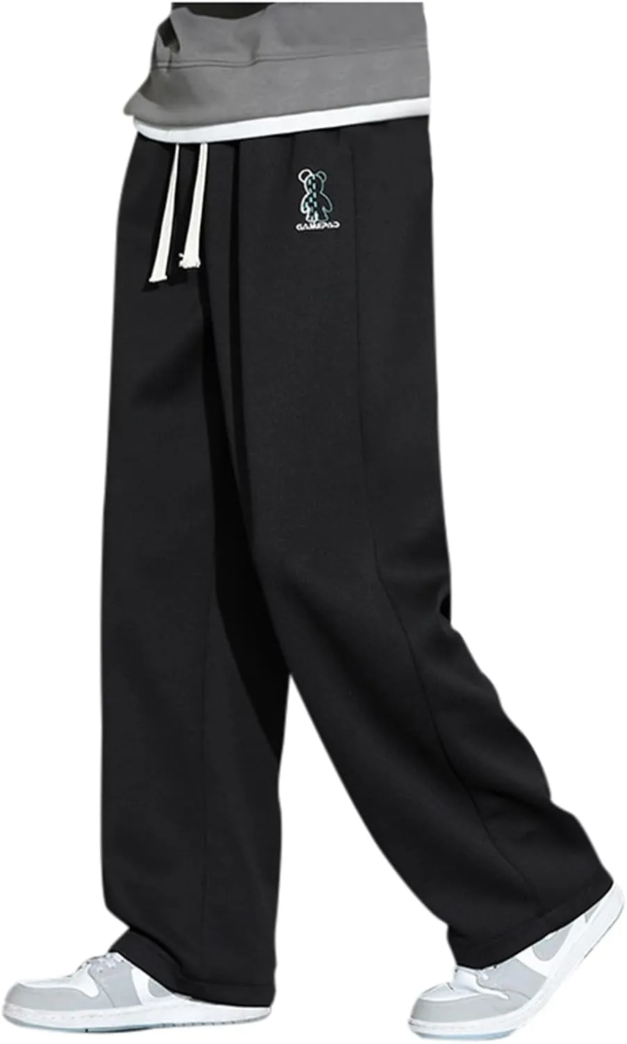 Men's Summer Pants Elastic Bear Pattern Waist Drawstring Pocket Wide Leg Breathable Loose Sport Clothes Cute Trousers
